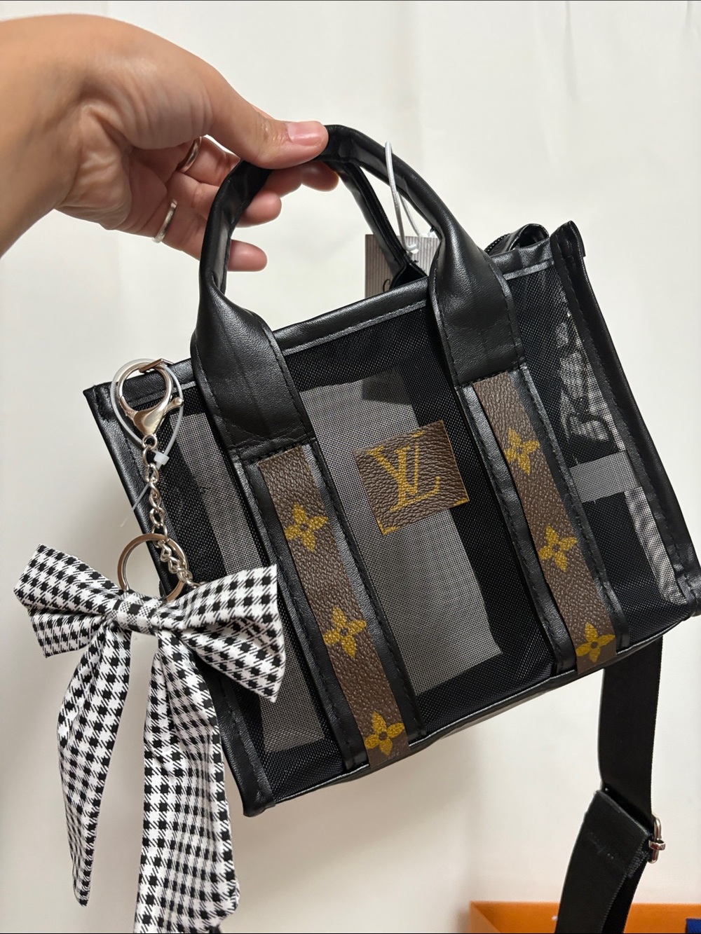 Upcycled authentic LV Mesh Crossbody Bag